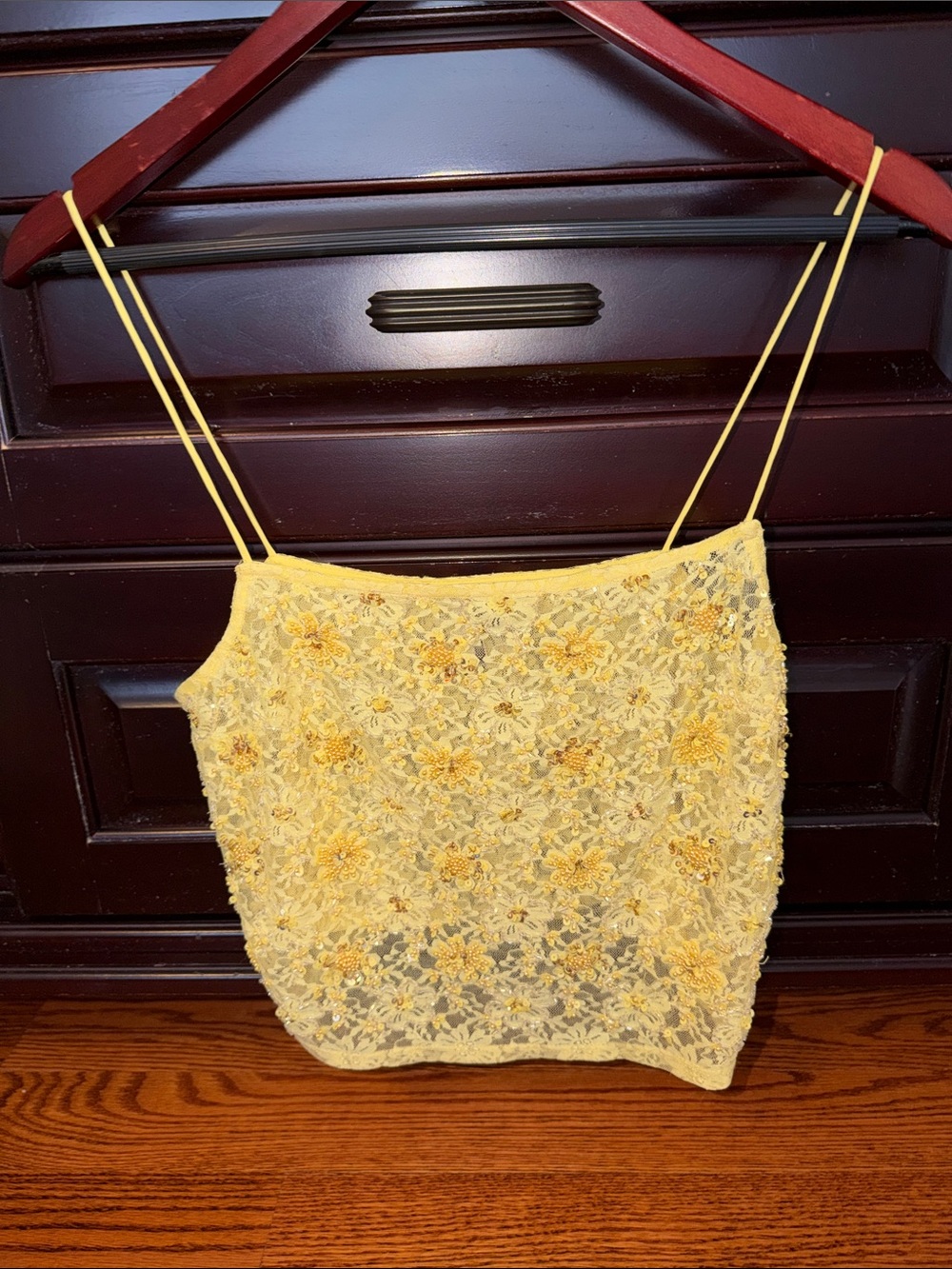 TOP SHOP Floral Lace Spaghetti-Strap Crop Top - Yellow